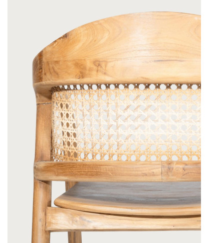 Vara : 2er-Set Esszimmerstühle aus massivem Teakholz mit Rattan-Rückenlehne