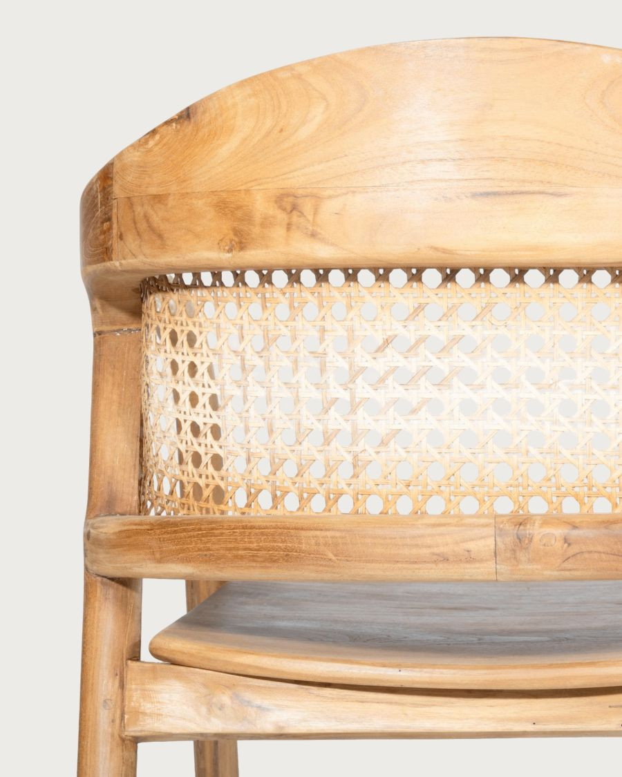 Vara : 2er-Set Esszimmerstühle aus massivem Teakholz mit Rattan-Rückenlehne