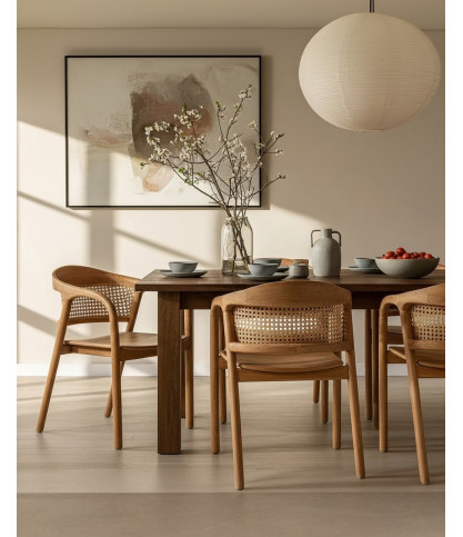 Vara : 2er-Set Esszimmerstühle aus massivem Teakholz mit Rattan-Rückenlehne