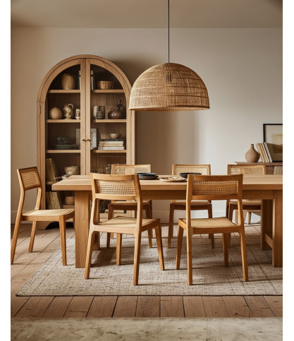 Canopée - Lote de 2 Sillas de Comedor de Madera Maciza de Teca y Ratán