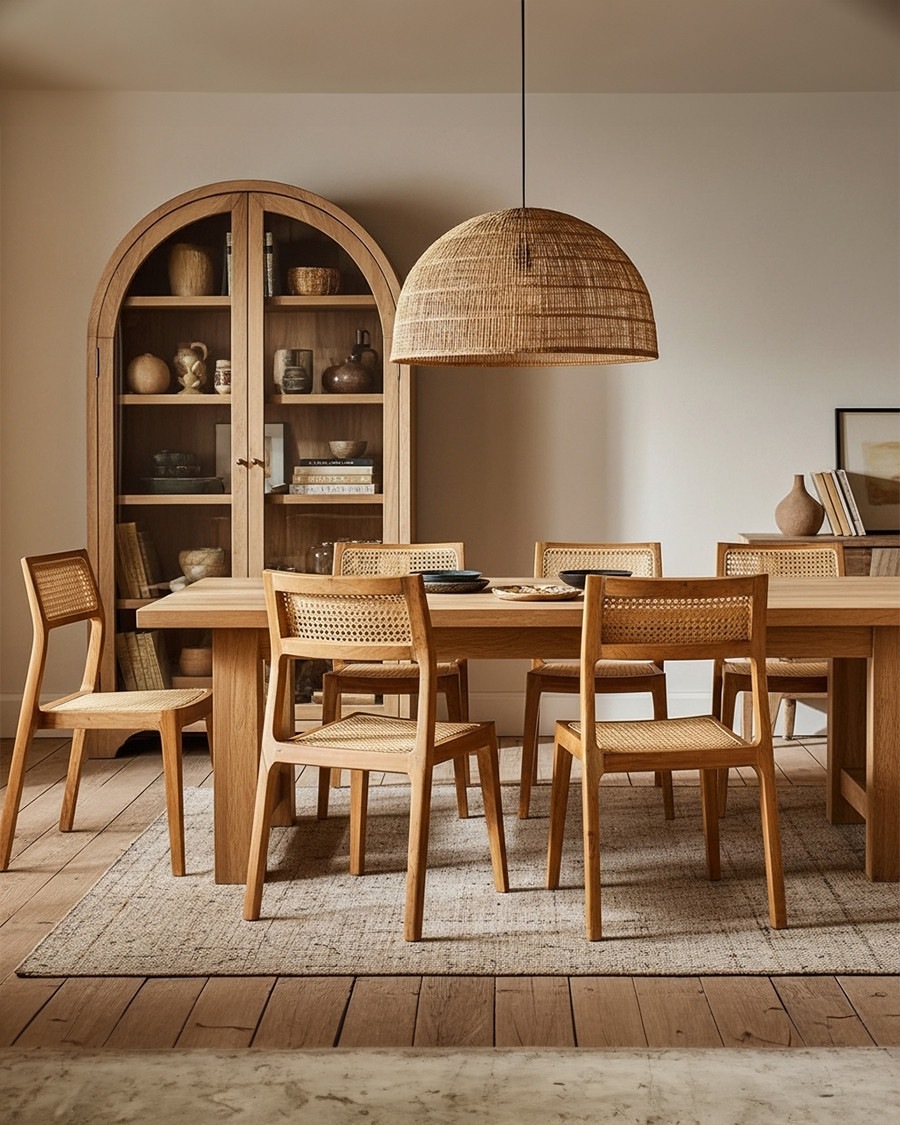 Canopée - Lot de 2 Chaise Salle à Manger en Bois de Teck Massif et Rotin