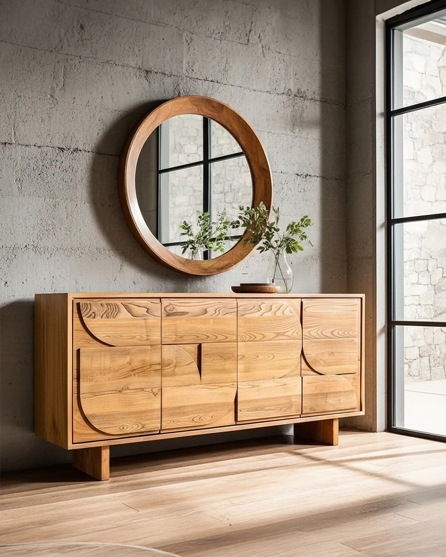 Volute - Aparador de 4 Puertas en Madera Maciza de Teca