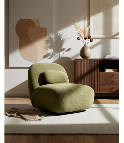 Orba - Sillón giratorio 360° en tejido bouclé color caqui