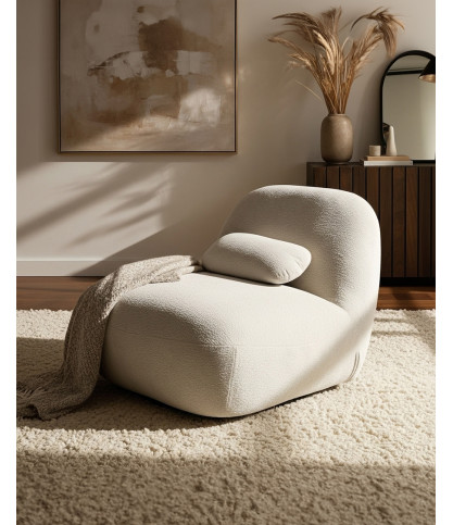 Orba - 360° Swivel Chair in White Bouclé Fabric