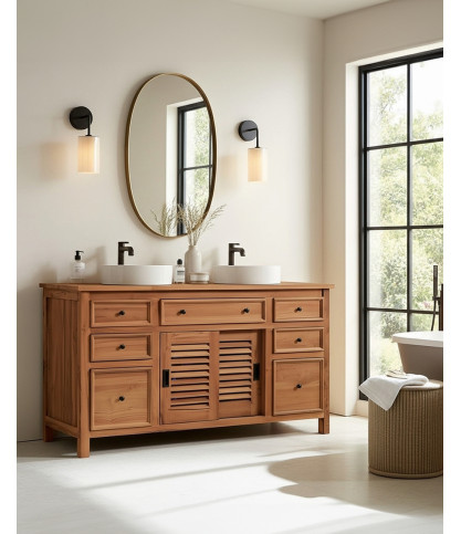 Savanna - Teak bathroom cabinet with shutter doors 140 cm