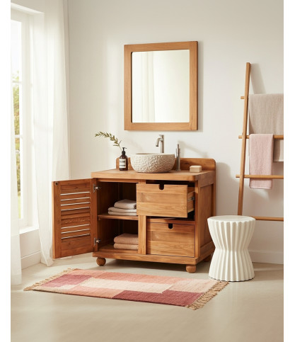 Eclipse - Teak bathroom cabinet with shutter door 90 cm