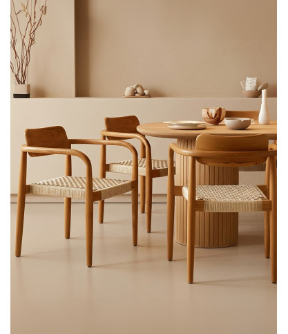 Kimo - Set of 2 Kimo chairs in solid teak and beige-brown rope