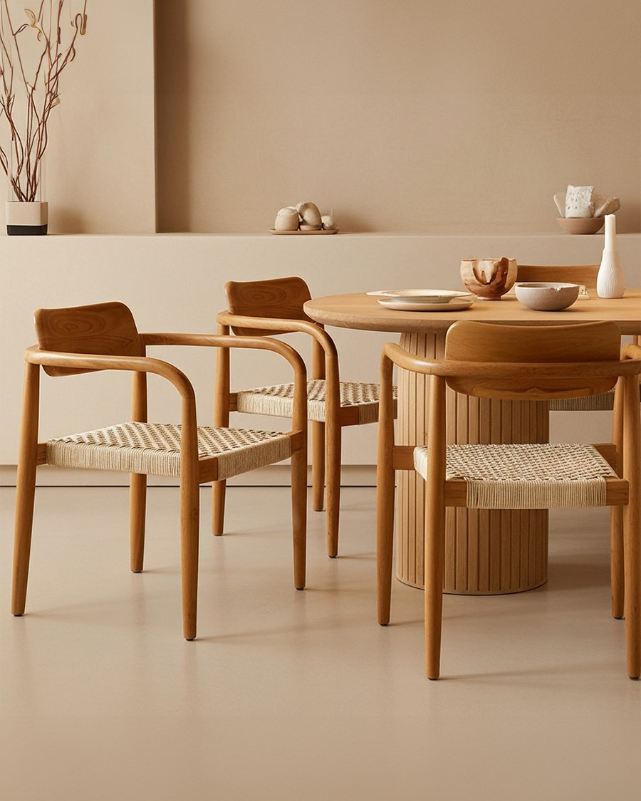 copy of Kimo - Stuhl aus massivem Teakholz und beige-braunem Seil