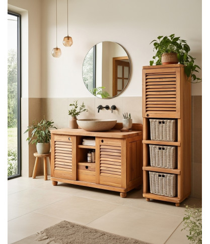 Eclipse - Meuble de salle de bain en teck massif 120 cm