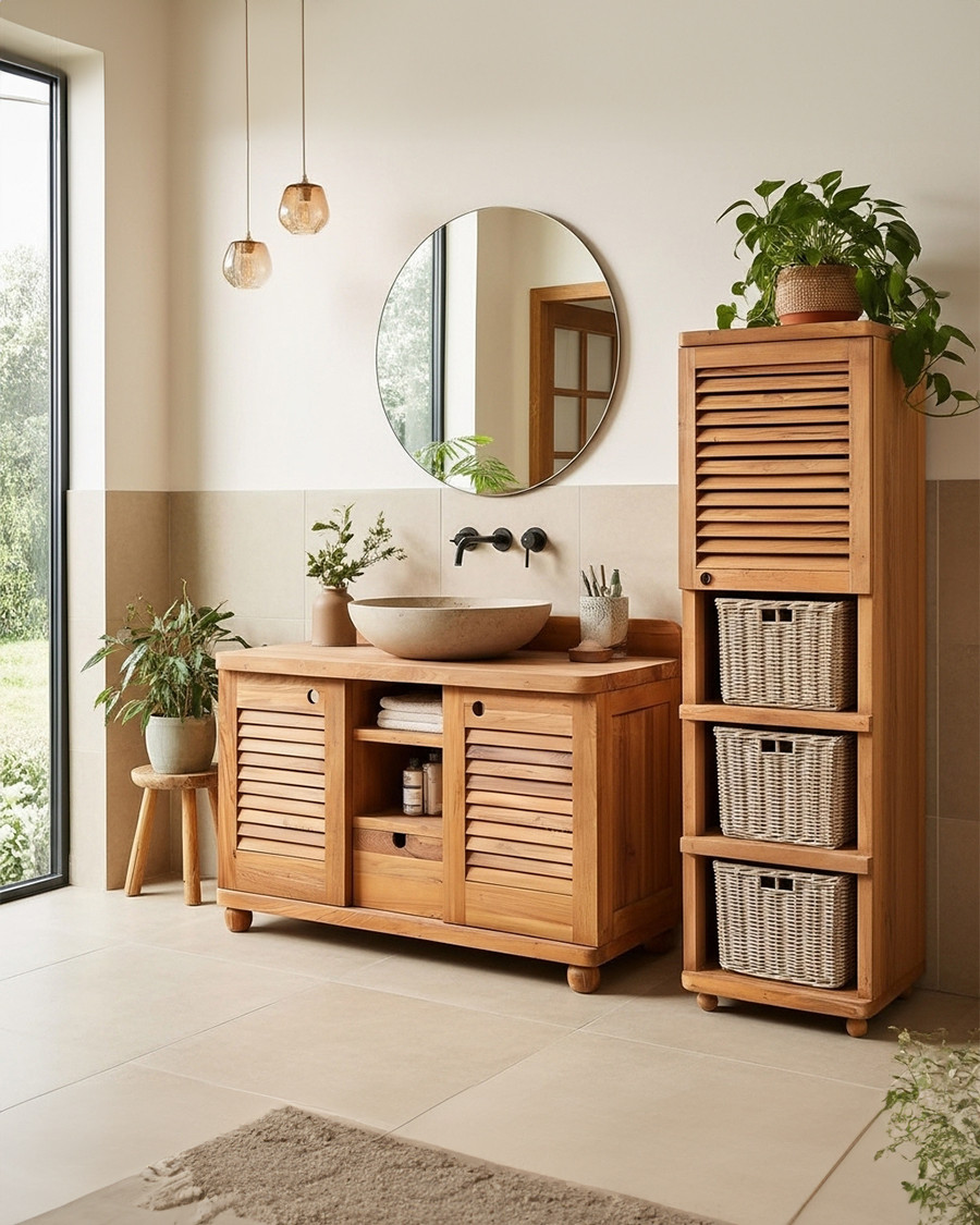 Eclipse - Meuble de salle de bain en teck massif 120 cm