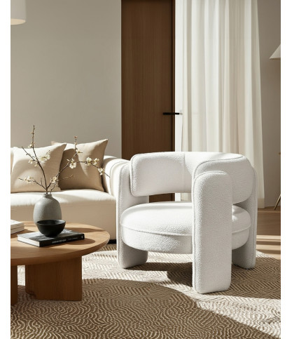 Aéla - Sillón Cocoon de tejido bouclé beige