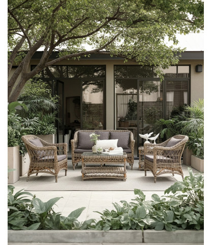 Asri - Conjunto de muebles de jardín de ratán 4 plazas Kubu
