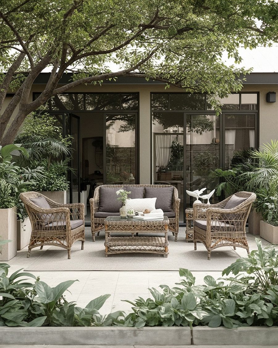 Asri - Conjunto de muebles de jardín de ratán de 4 plazas Kubu