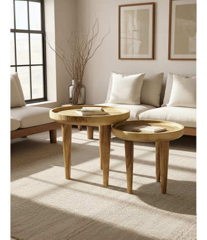 Léothéo - Set di 2 tavolini da caffè in teak massello
