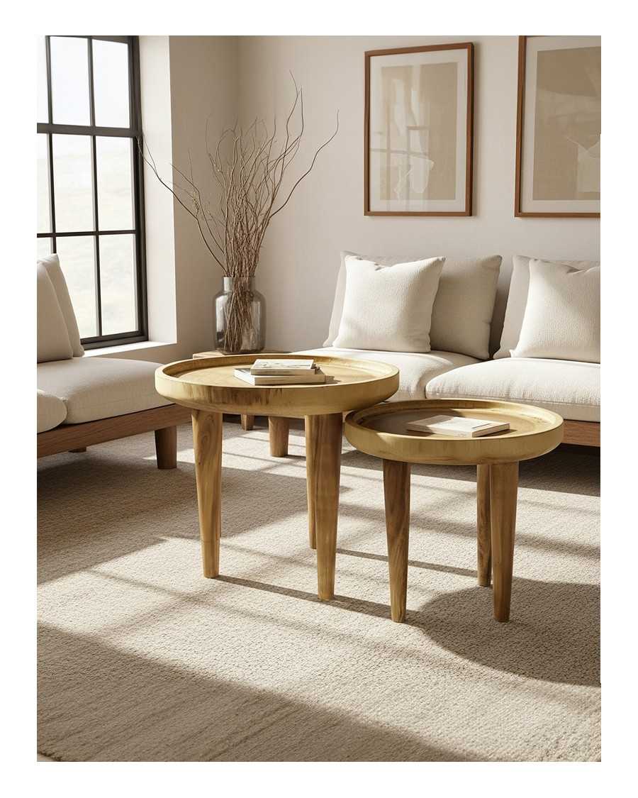 Leothéo - Lot de 2 tables design en teck massif