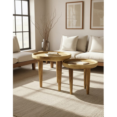 Léothéo - Lot de 2 tables basse en teck massif