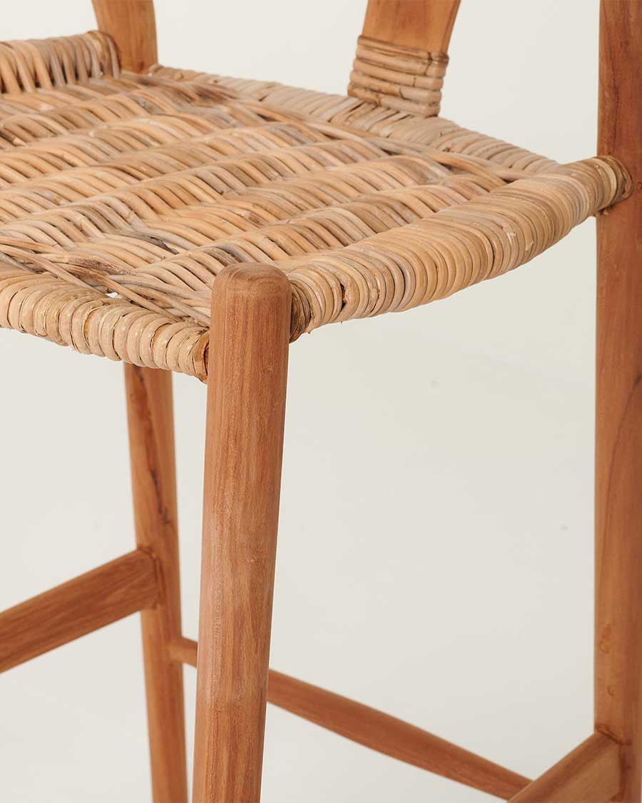 Hirosi - Solid teak and rattan bar stool
