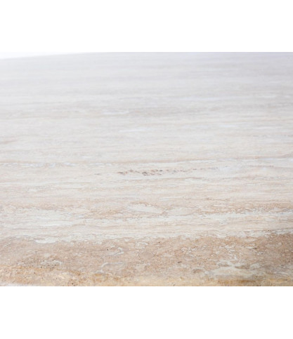 Séraphis - Table salle à manger ronde avec Plateau Travertin Bois de Manguier