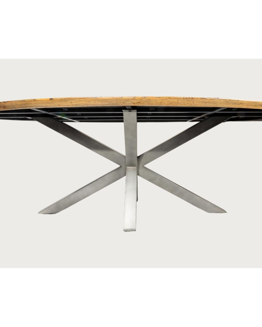 Apogée - Oval Dining Table, Herringbone Mango Wood Top & Metal Star Base