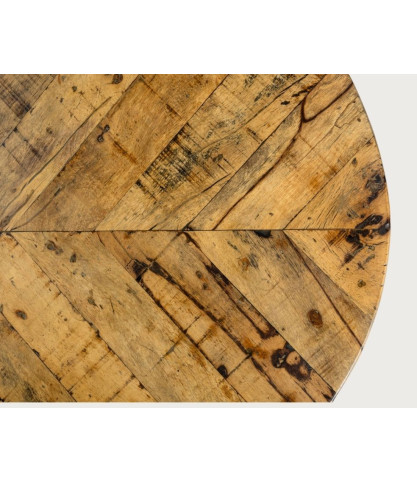 Table salle à manger ovale "Apogée" - Plateau en Manguier à Chevrons & Pied Étoile en Métal
