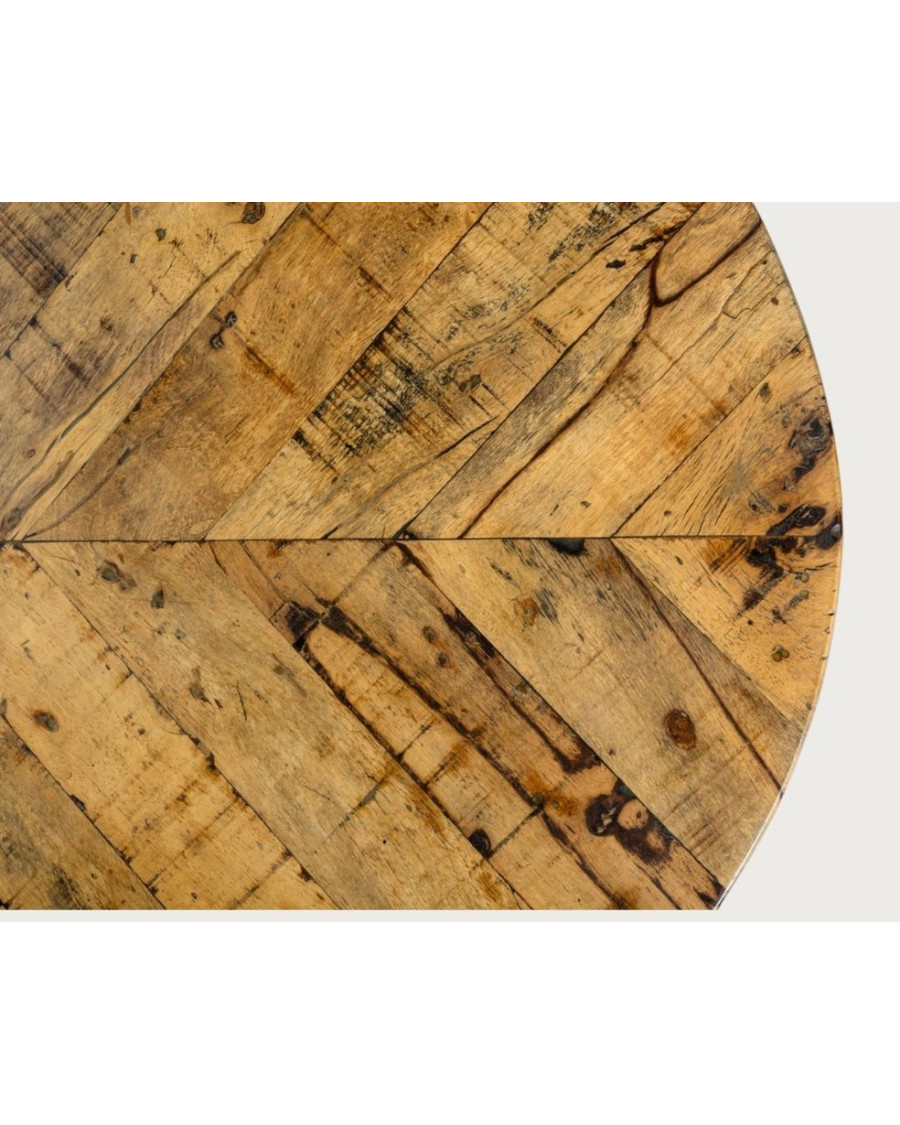 Table salle à manger ovale "Apogée" - Plateau en Manguier à Chevrons & Pied Étoile en Métal