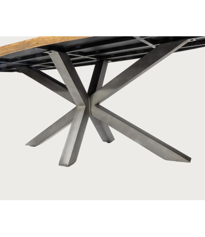 Apogée - Mesa de comedor ovalada, tablero de mango en espiga y base de estrella de metal