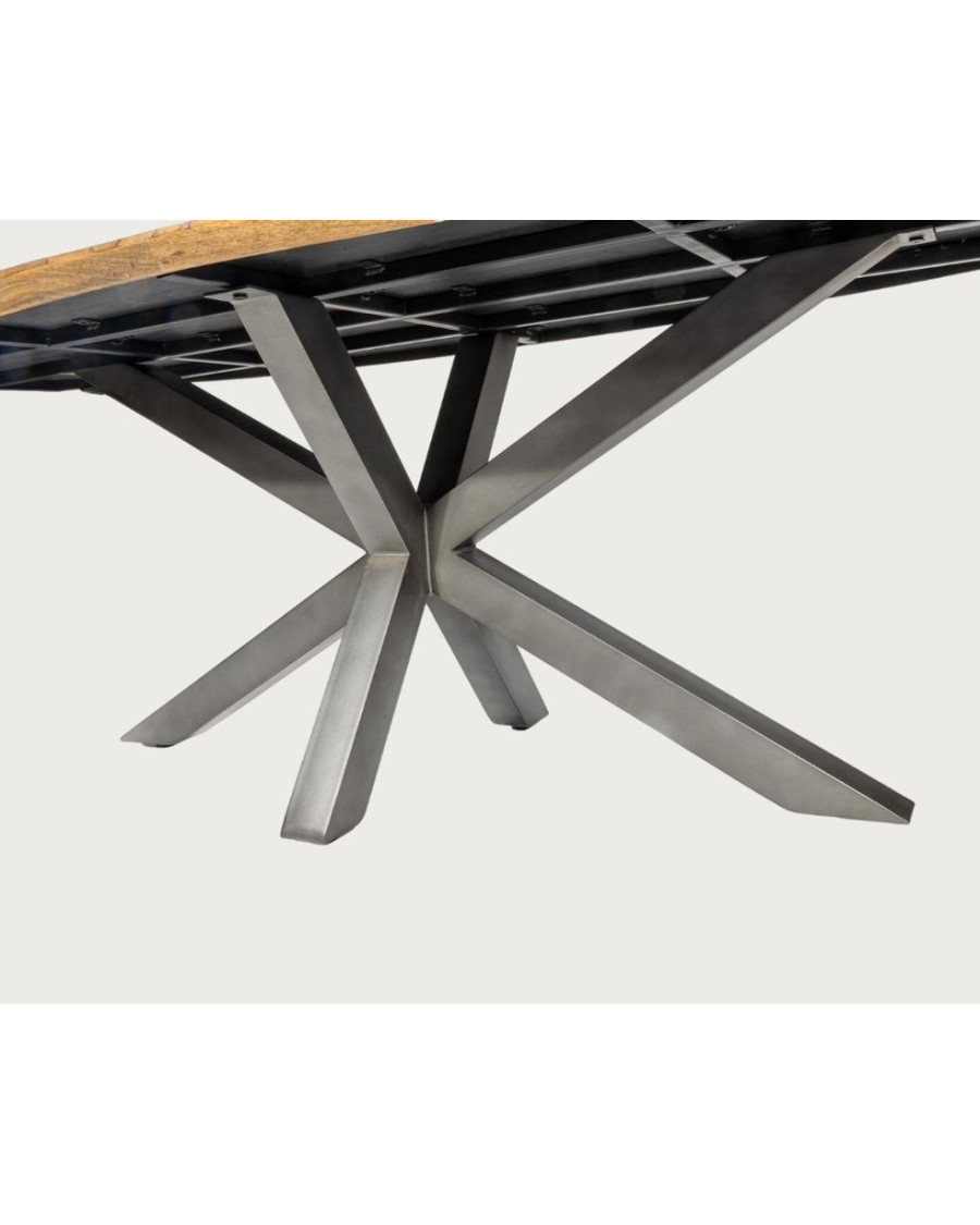Apogée - Oval Dining Table, Herringbone Mango Wood Top & Metal Star Base