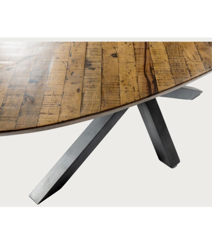 Table salle à manger ovale "Apogée" - Plateau en Manguier à Chevrons & Pied Étoile en Métal