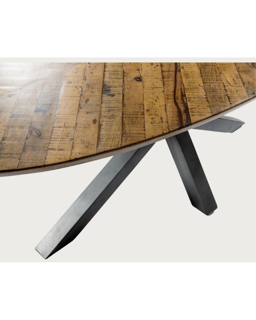 Apogée - Mesa de comedor ovalada, tablero de mango en espiga y base de estrella de metal