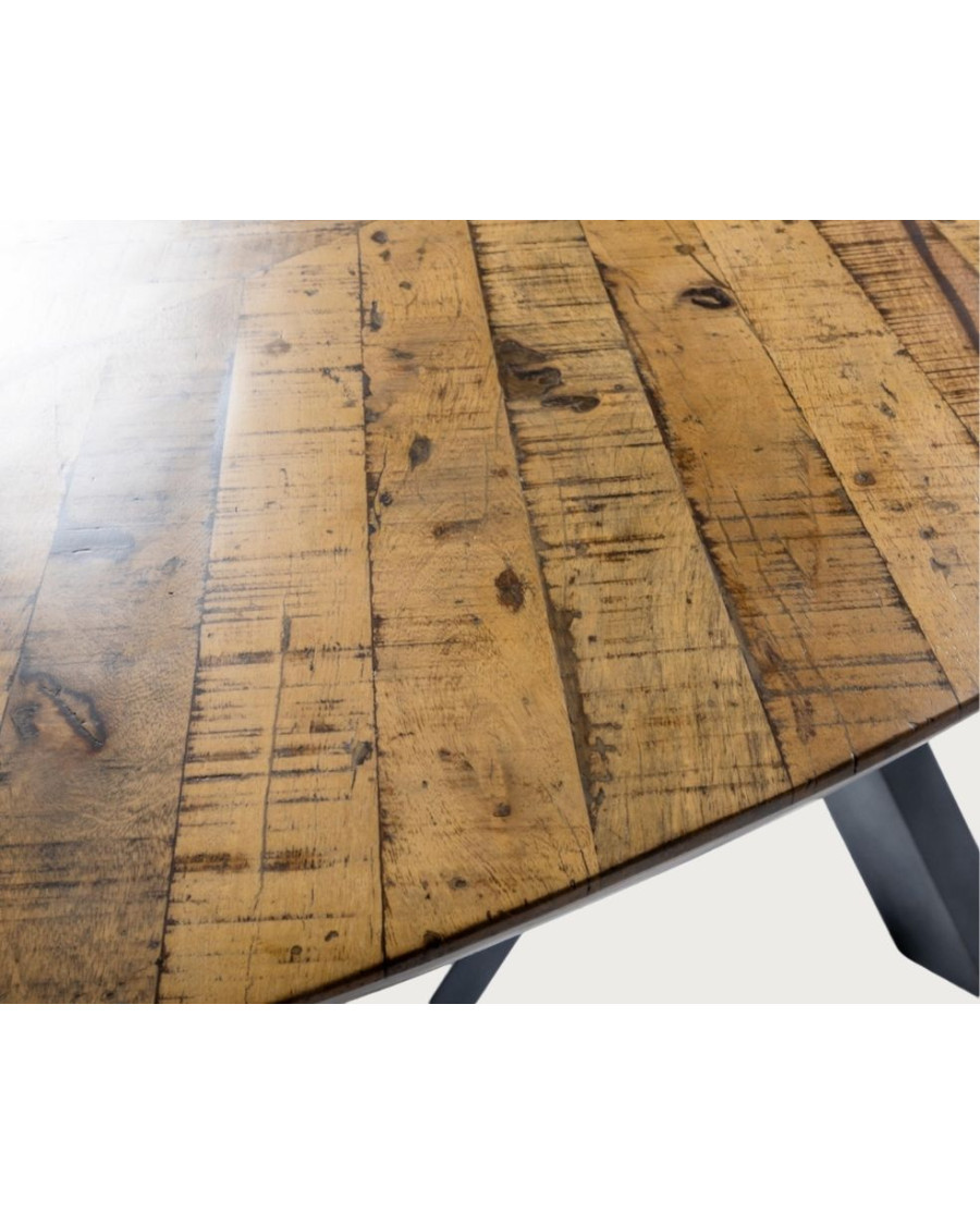 Table salle à manger ovale "Apogée" - Plateau en Manguier à Chevrons & Pied Étoile en Métal