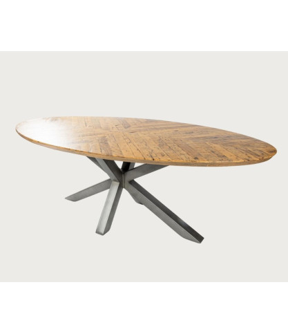 Apogée - Mesa de comedor ovalada, tablero de mango en espiga y base de estrella de metal