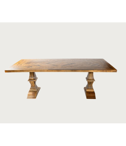 Maestro - Table salle à manger rectangulaire bois eucalyptus, Double Piédestal & Motif à Chevrons