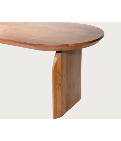 Véga - Table salle à manger ovale bois acacia, Piétement Design Courbe & Style Minimaliste