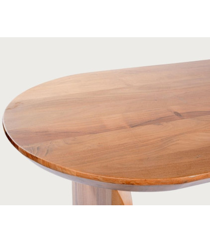 Véga - Oval Acacia Wood Dining Table, Curved Design Base & Minimalist Style