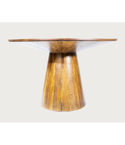 Bistrot - Mesa de comedor redonda de madera de mango, base cónica y estilo acogedor
