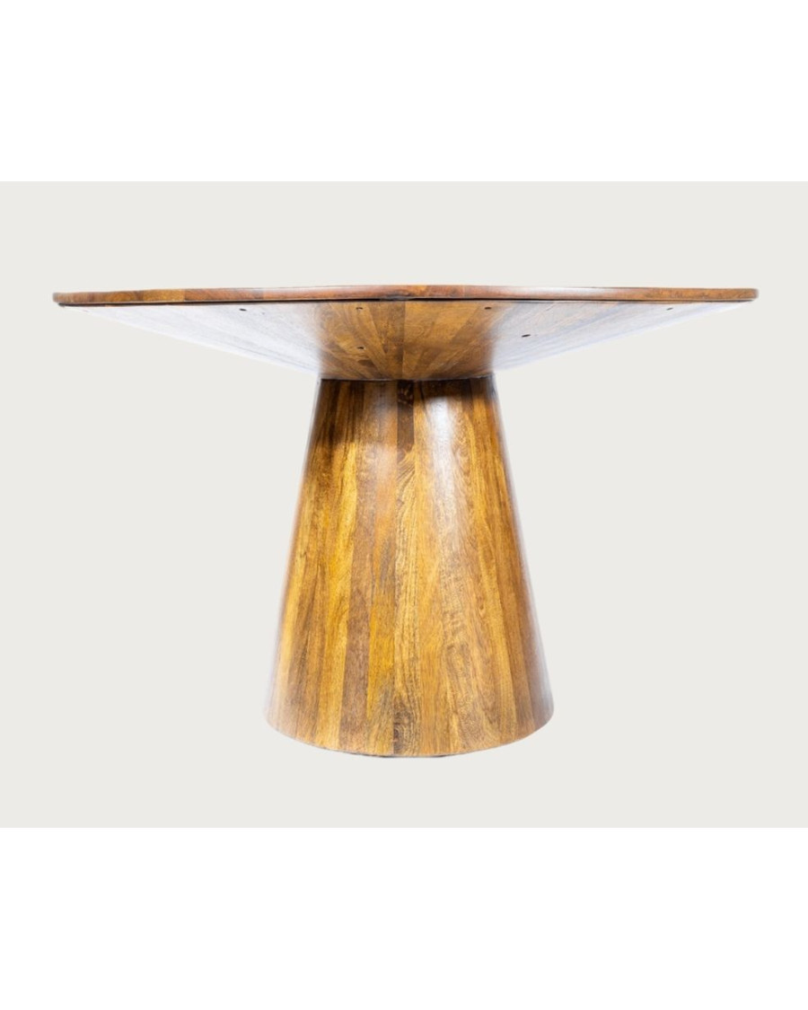 Bistrot - Mesa de comedor redonda de madera de mango, base cónica y estilo acogedor