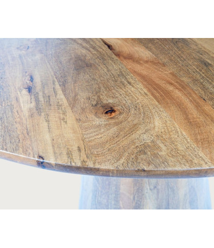 Bistrot - Mesa de comedor redonda de madera de mango, base cónica y estilo acogedor