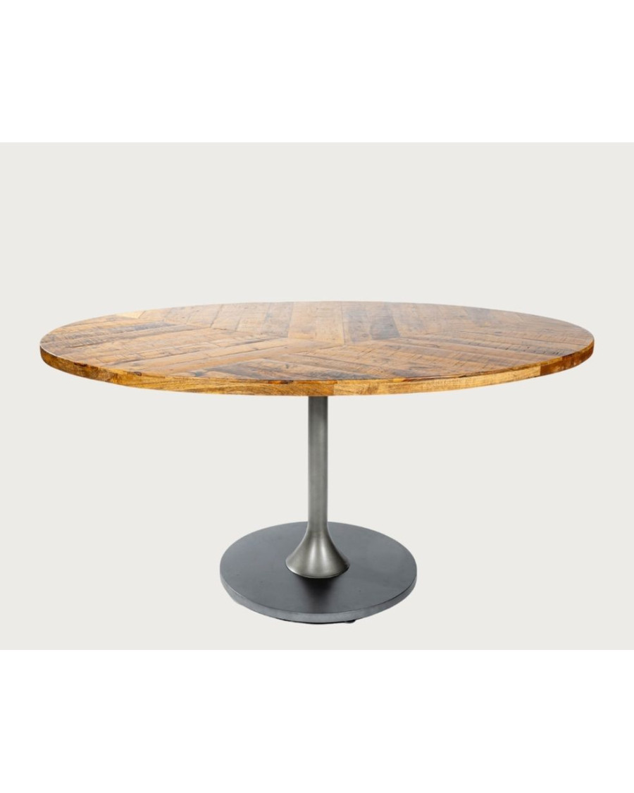 Leaf Black - Oval 8-Seater Solid Wood Table, Mango Wood Top & Matte Black Tulip Base