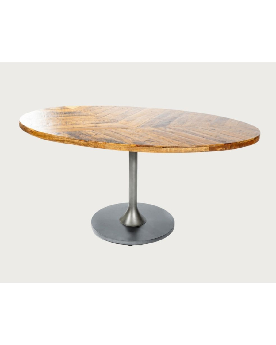 Leaf Black - Mesa ovalada para 8 personas de madera maciza, tablero de mango y pata tulipán negro mate