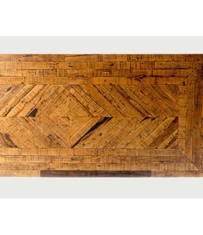 Table salle à manger rectangulaire bois eucalyptus "Maestro" - Double Piédestal & Motif à Chevrons