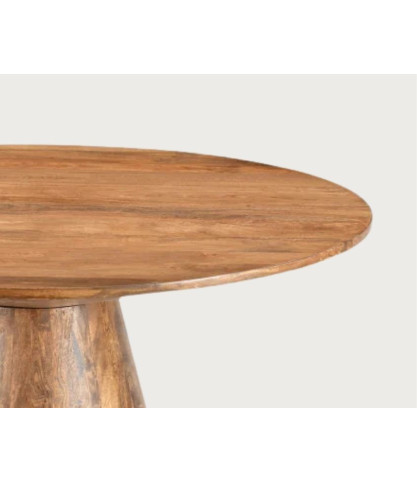 Bistrot - Mesa de comedor redonda de madera de mango, base cónica y estilo acogedor