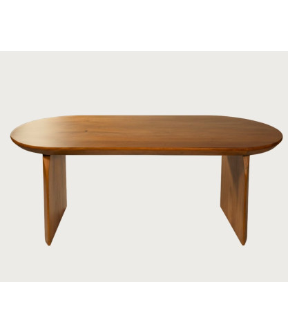 Véga - Mesa de comedor ovalada de madera de acacia, base de diseño curvo y estilo minimalista