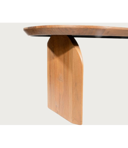 Table salle à manger ovale bois acacia "Véga" - Piétement Design Courbe & Style Minimaliste