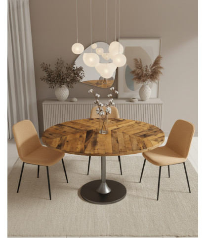Leaf - Table ovale 8 personnes en bois massif , Plateau Manguier & Pied Tulipe Noir Mat