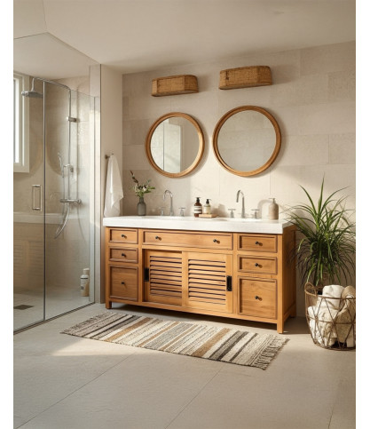 Savanna - Meuble De Salle De Bain en teck avec marbre terrazzo