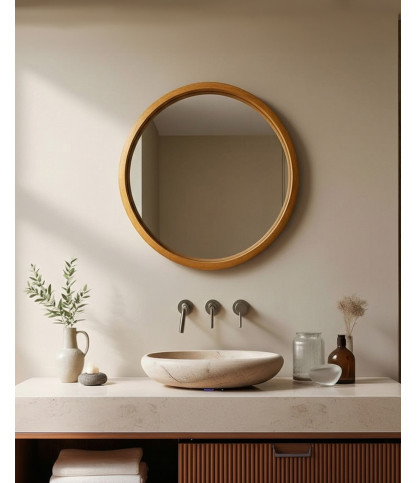 Liora - Miroir rond en bois massif de manguier