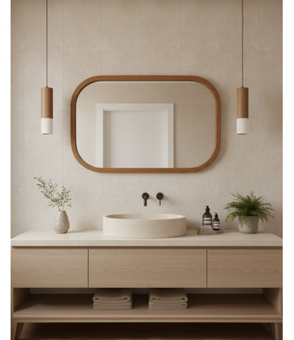 Niva - Rechthoekige spiegel van massief mangohout voor de badkamer