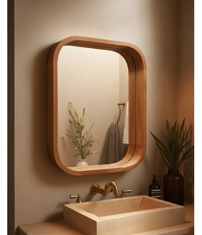 Ligno - Espejo de pared para baño en madera maciza de mango