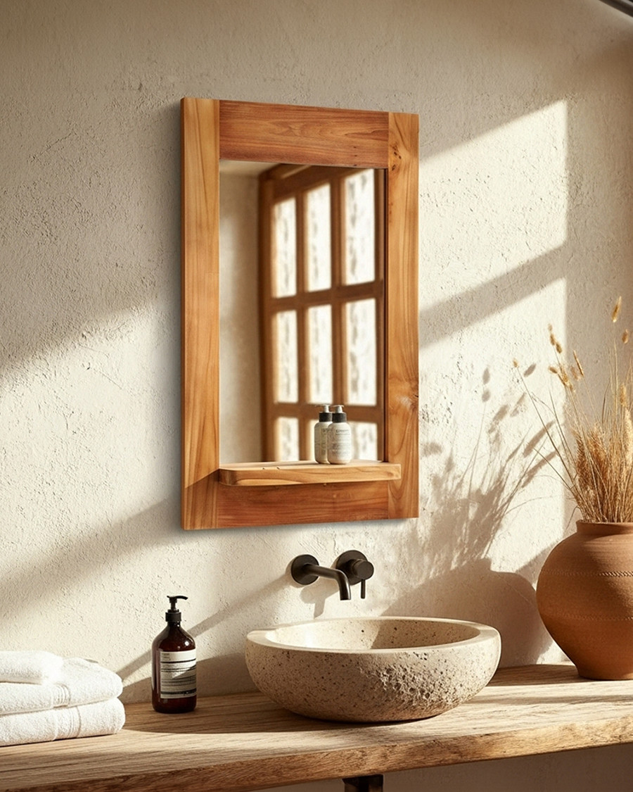 Eclipse - Solid teak mirror