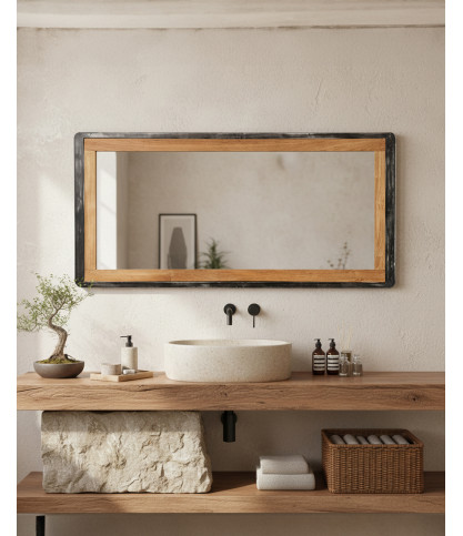 Samurai - Large mirror in solid teak and metal